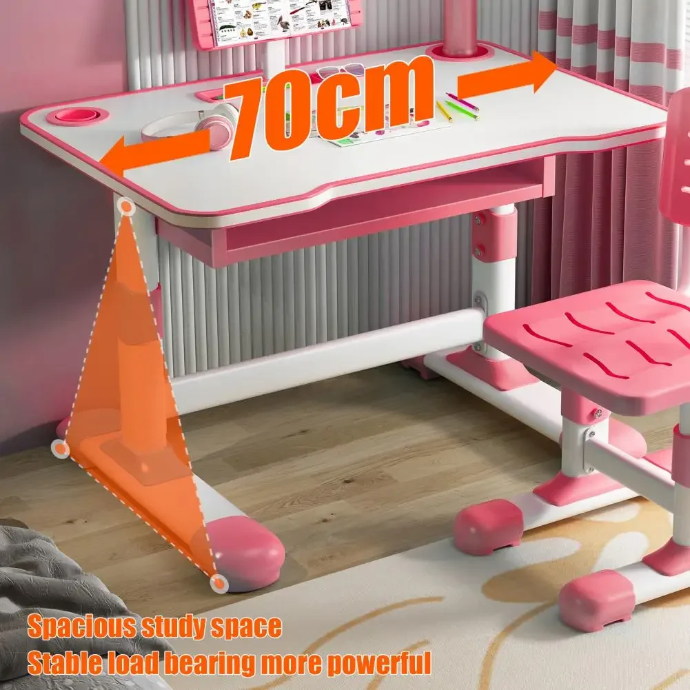 

1 Set Ergonomic Kids Study Desk Chair Set Height Adjustable Learning Table Chair With LED Light And Drawer For 3-18 Years Room
