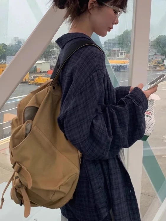 

Retro Plaid Women's Shirt Korean Style Loose Long Sleeve Mid-Length Outerwear Casual Fashion Spring 2026 Non-Shrinking