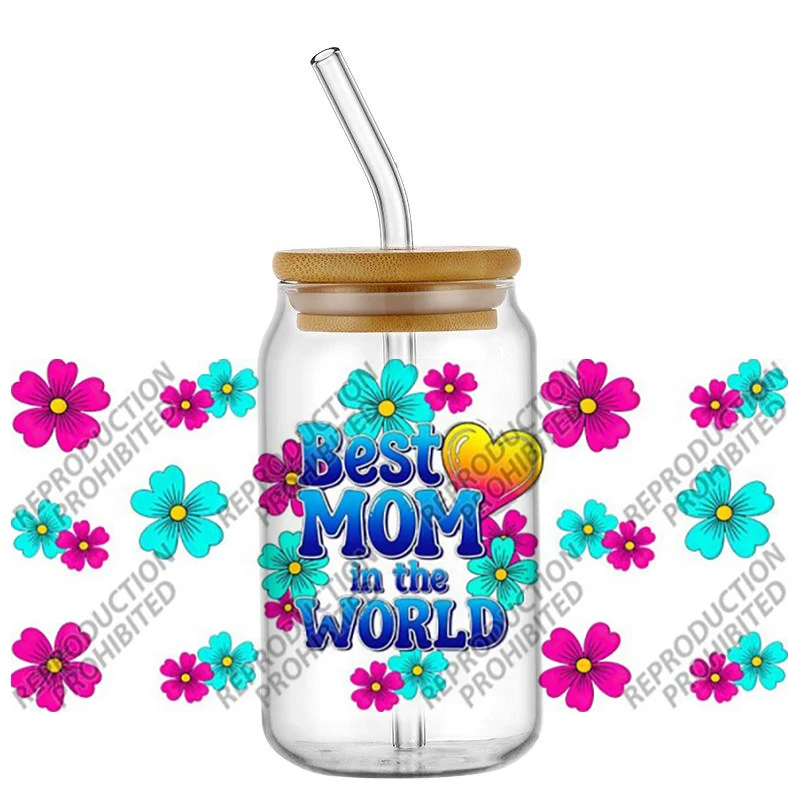 Hotsale Popular Thank You Best Mom 16oz UV DTF 3D Transfer Sticker Decals Wraps For Glass Can Cup Craft DIY Gift Creative