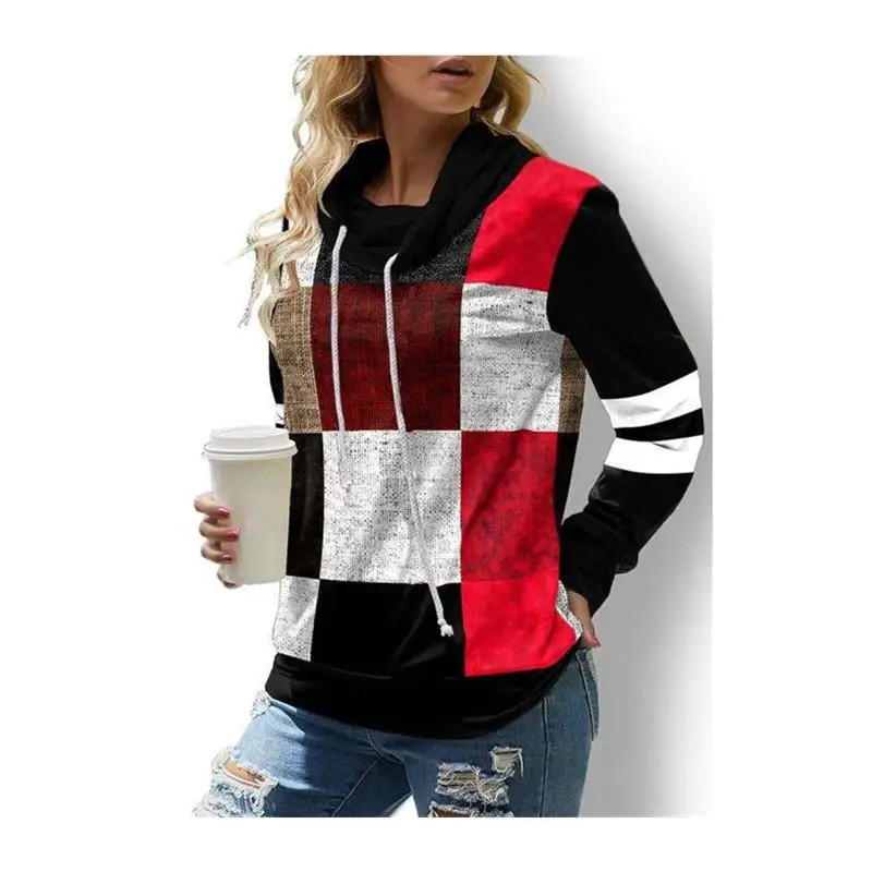 Sweat-shirt Long à carreaux Sve Dstring Turtlene pour femmes, confortable, en Polyester, décontracté, Streetwear, Faion