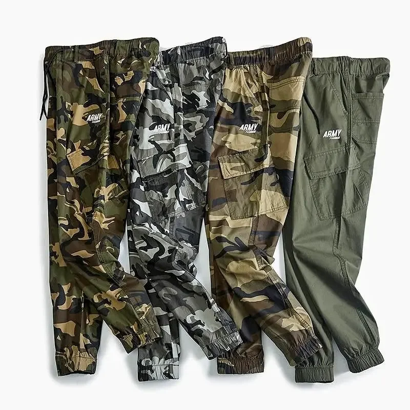 

New Summer Thin Men Camouflage Cargo Pants Koreon Vintage Fashion Male Clothing Slim Elastic Waist Sports Casual Trousers