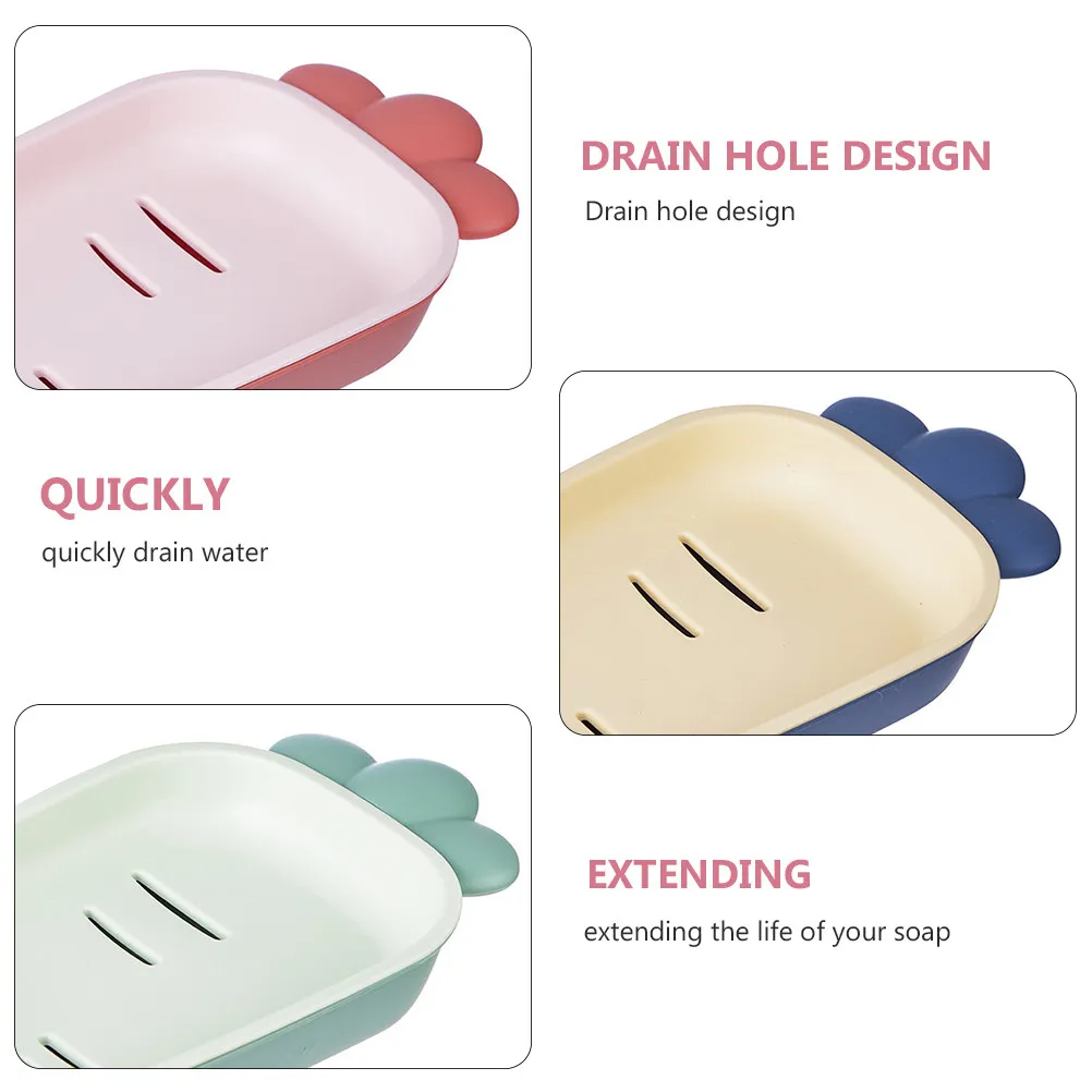 4Pcs Double-Layer Drain Soap Box Radish Shape Design Premium PP Material Non-Slip Soap Tray for Bathroom Kitchen Shower Room Use