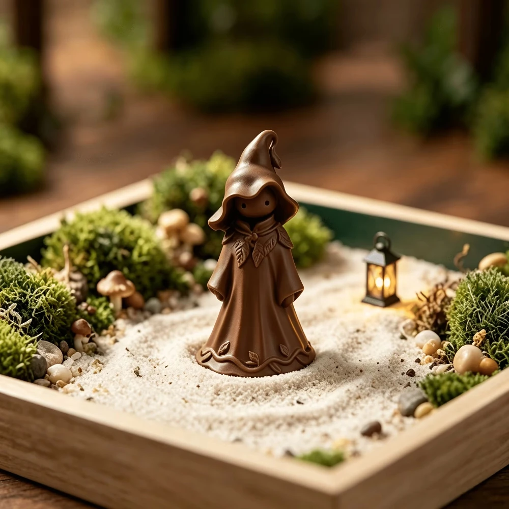 Forest Witch Figurine 3D Print Cloak Pointed Hat Mini Statue Fairy Terrarium Succulent Bonsai Micro Landscape Desktop Decor Gift