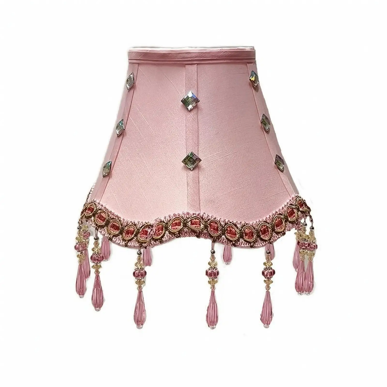 Lampshade with Decorative Stones Pink Textile Lampshade Handmade Lamp Shade for Bedroom, Living Room, Reading Corner