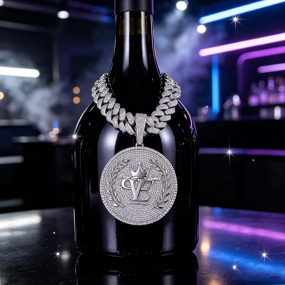 Iced Out Round Medallion Pendant Crown Wheat Wreath Sparkling Hip Hop Charm Match Cuban Link Chain Necklace Gift For Men Rapper