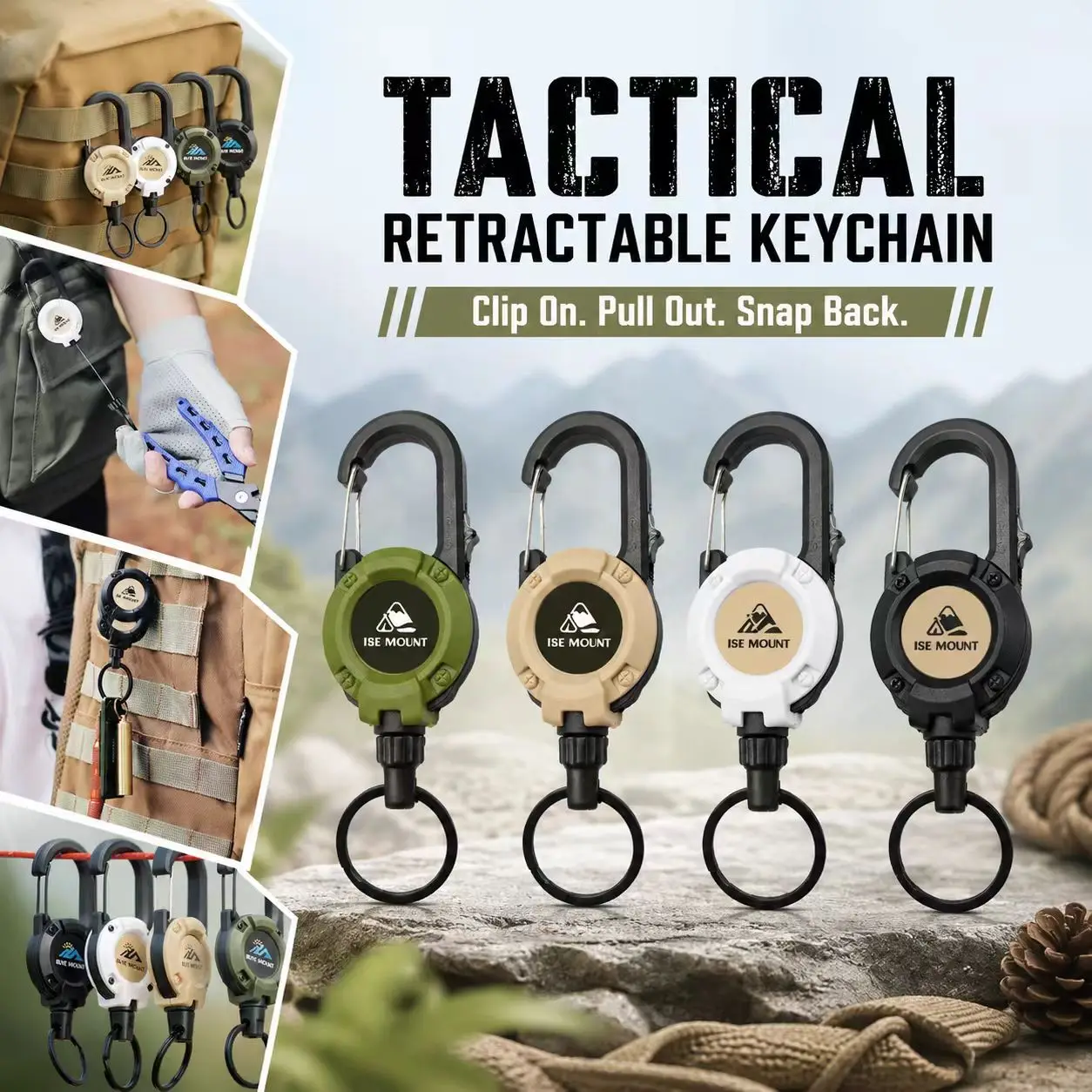 2size：1/4pcs Extendable Retractable Holders Keychain Badge Reels Heavy Duty Clip With Carabiner Key Chain For Men Outdoor Bags