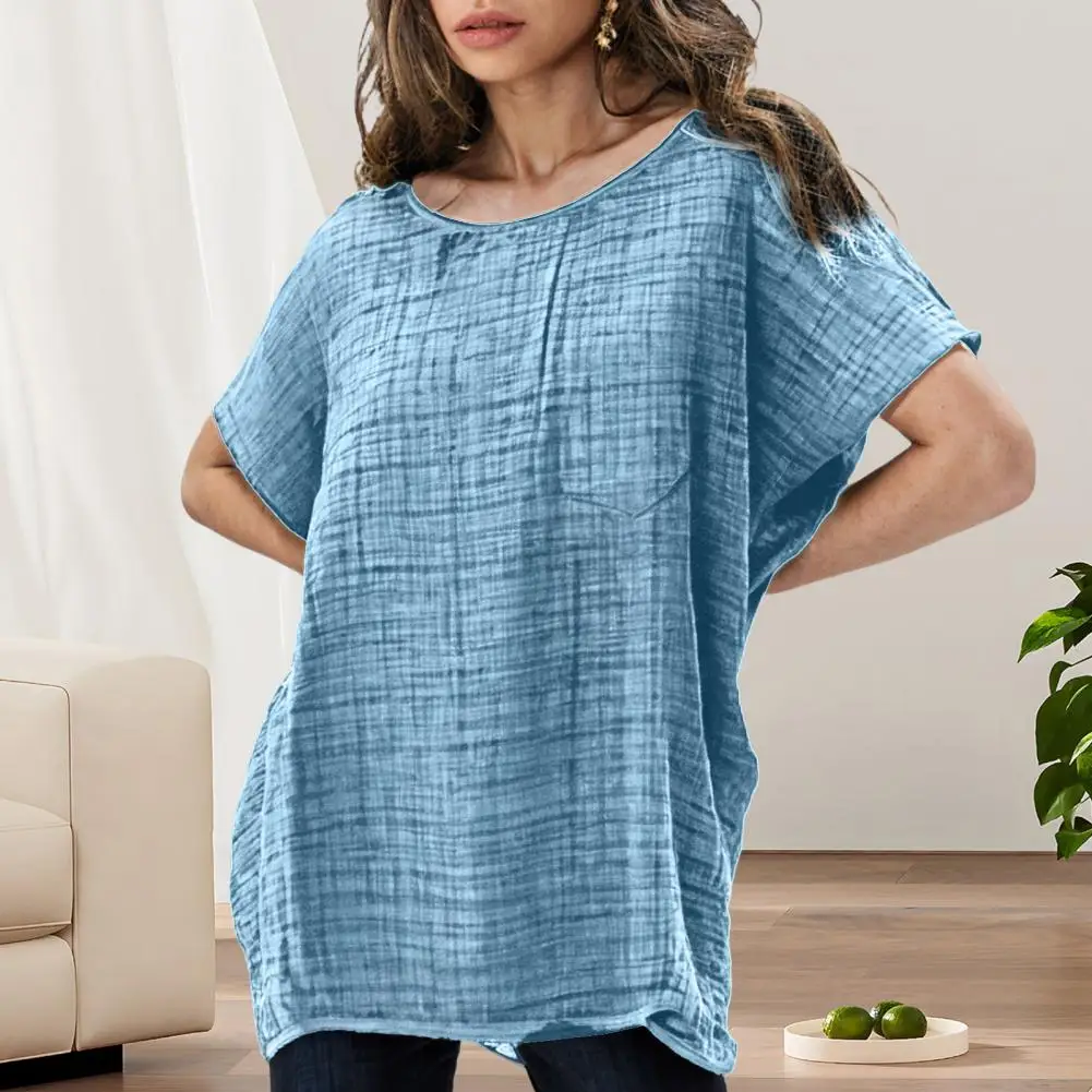 Cotton Linen Blouse Shirts Summer O-Neck Three Quarter Loose Casual Linen Blouse Tops Summer Cothes For Women Streetwear