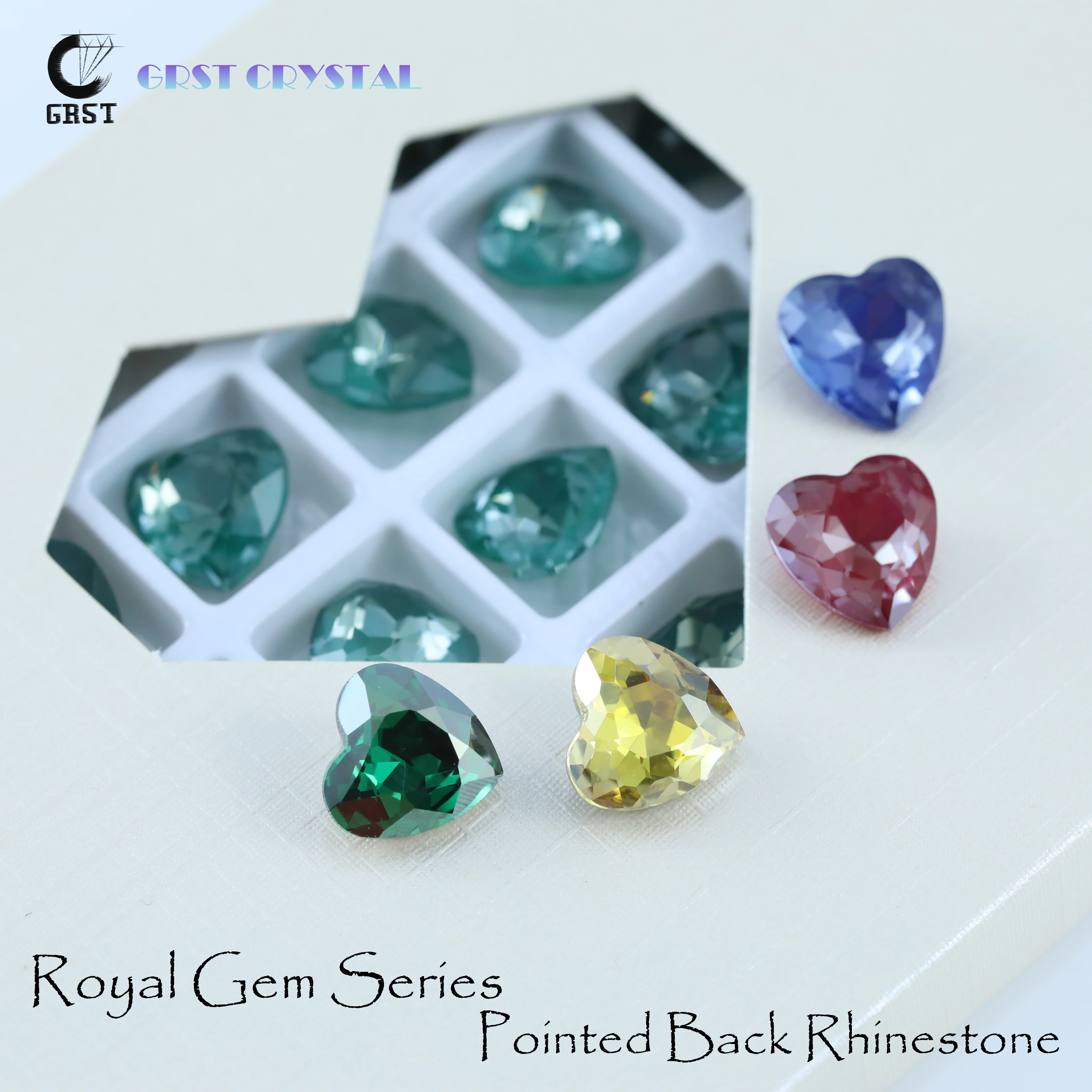 Glänzende Kristall-Königliche Edelstein-Serie Maxi-Herz Spitze Rückseite Fancy Stones Aufnähbare Strasssteine DIY-Zubehör für Taschen, Schuhe, Hochzeitskleider – Detail 1