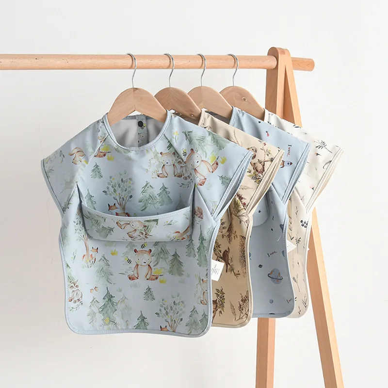 Newborn Baby Bibs Blouse Waterproof No-sleeved Reverse Dressing Infant Eating Clothes Apron Bib Protective Clothing