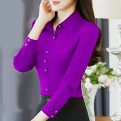 Spring Autumn New Women's Solid Color Polo-Neck Button Fashion Long Sleeve Slim Fit and Versatile Korean Professional Shirt Top