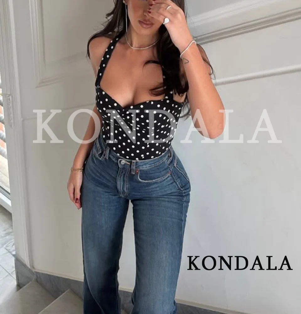 KONDALA Damen Trendiges Polka-Dot Neckholder-Top 2026 Sommer High-Street-Mode Schlankes Y2K-Top Damen Strand Urlaub Party Sexy Camisole