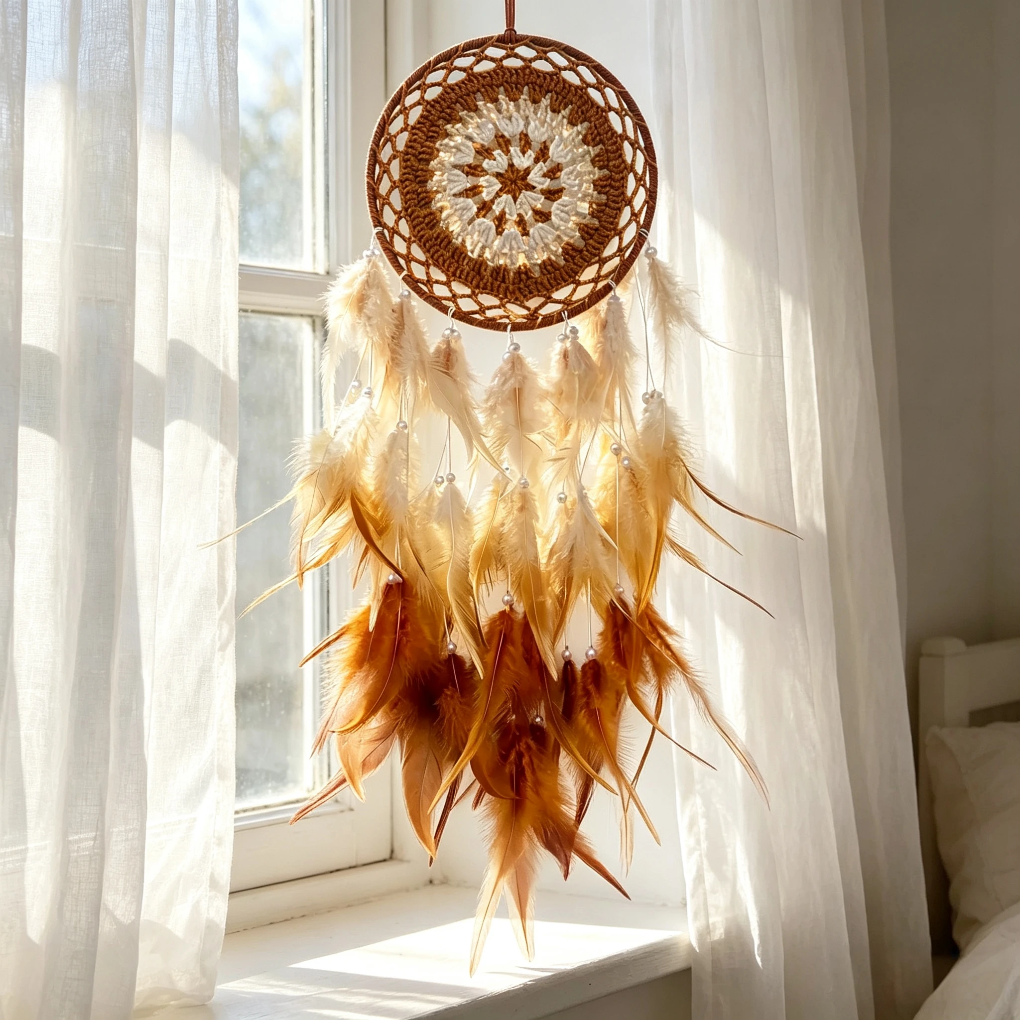 Handmade Gradient Bohemian Style Dream Catcher Hook Needle Cotton Wall Tapestry Indoor Decorative Tassel Feather Hanging Orna...