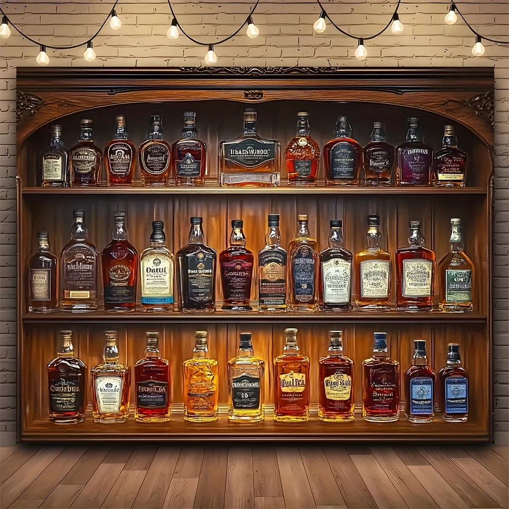 Mural retro de madera para vitrina de vino, 100% fibra de poliéster, decoración de estilo retro, decoración de bodega, 1 ud.