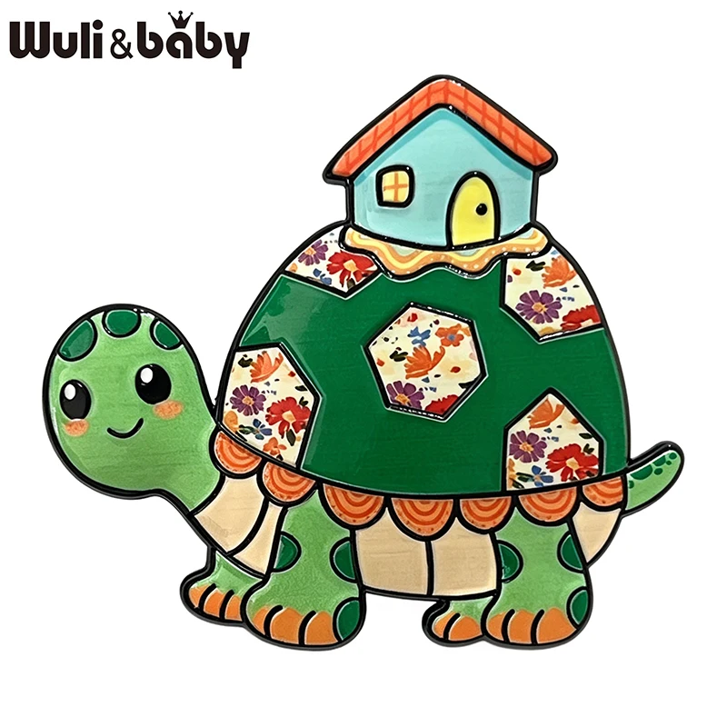 Wuli&baby Lovely Turtle Brooches For Women Unisex 4-color Carrying House Tortoise Animal Party Casual Brooch Pins Gifts