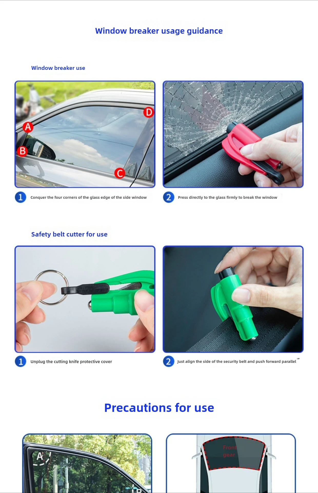 Kompakter 3-in-1-Sicherheitshammer für Autos, Fensterbrecher und Sicherheitsgurtschneider, Notfallrettungsgerät für Fahrzeugzubehör – Detail 21