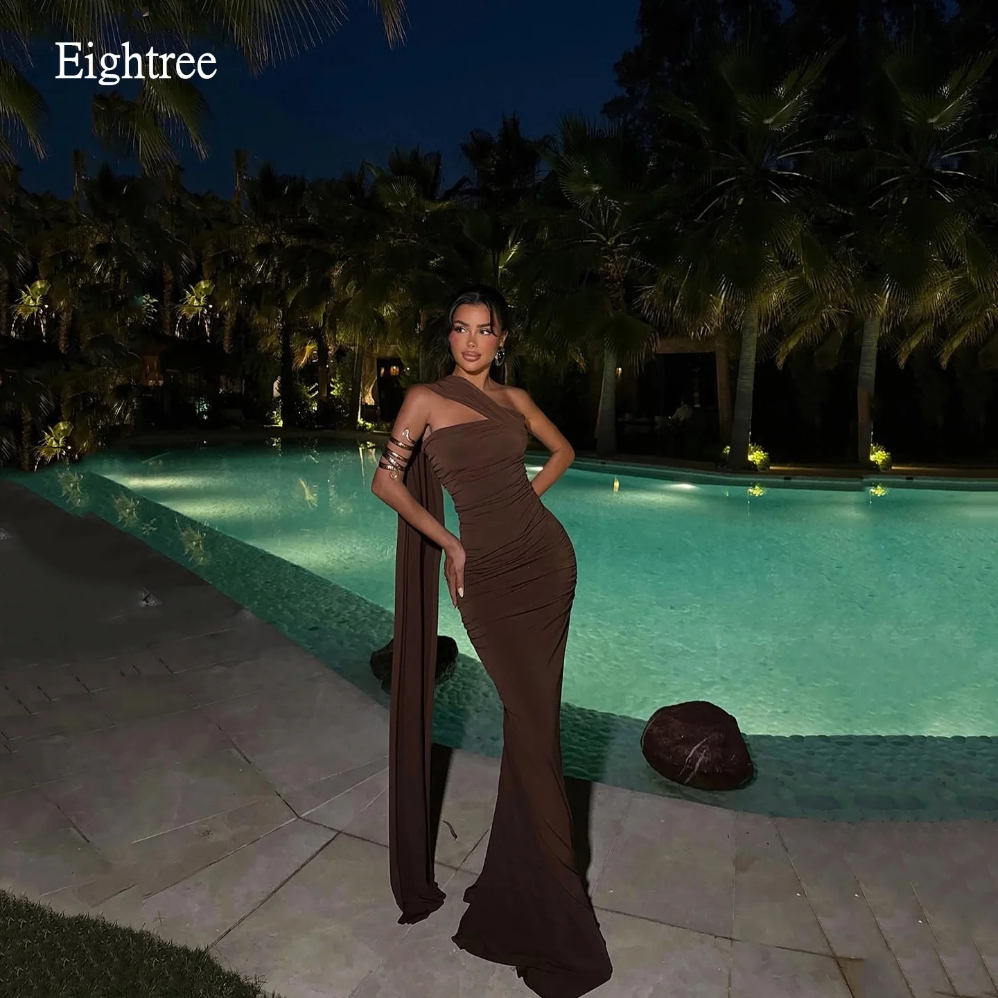 

Eightree Sexy Brown Mermaid Prom Gowns Backless With Scarf Party Gown Floor Length Curve-hugging Evening Dress Customized
