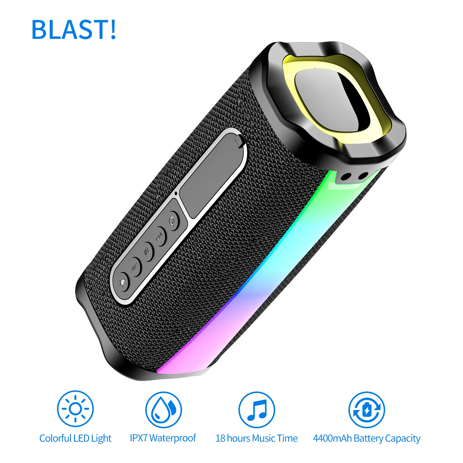 BLAST! S1 Portable Waterproof Bluetooth Speaker LED Lights Strong bass B BLAST! S1 speaker IPX7 Type-C charging Cable 4400mAh