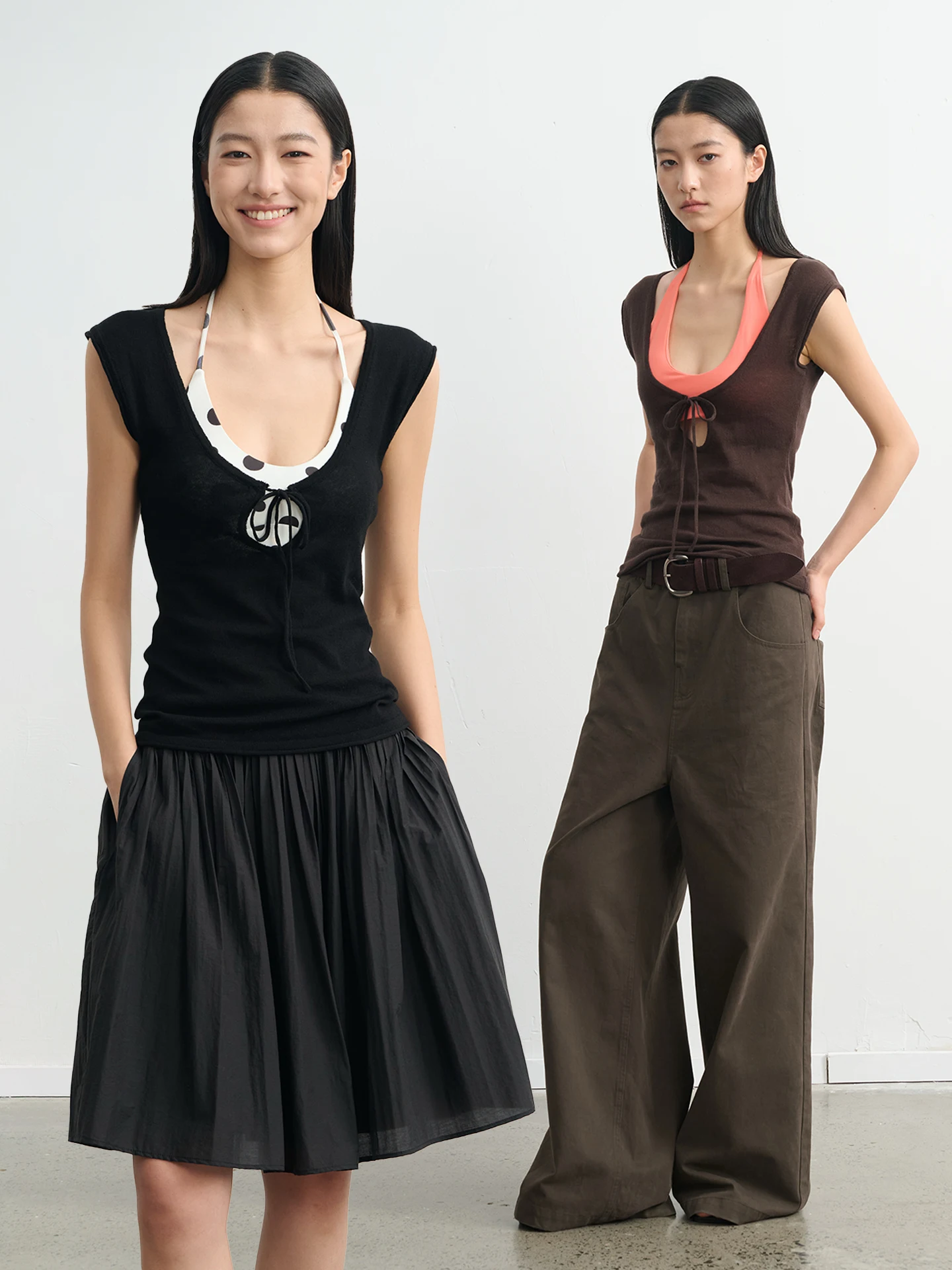 

Женский вязаный жилет из 100% хлопка с U-образным вырезом, топ с глубоким U-образным вырезом, ажурный, с завязками на талии, летняя модная верхняя одежда