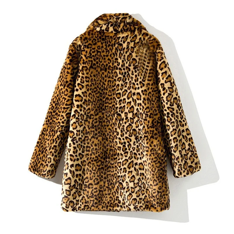 Leopard Faux Fur Jacket Women Coats Notched Collar Streetwear Vintage Casual Loose Coat Fashion Autumn Winter Overcoat L60