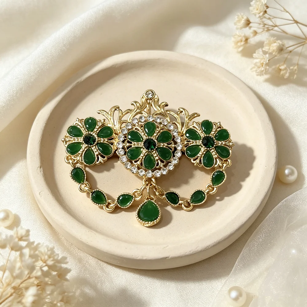 Fashion Ornate Wedding Brooch Multi‑Flower Rhinestone Inlaid Dangling Pendant For Bridal Evening Costume Jewelry
