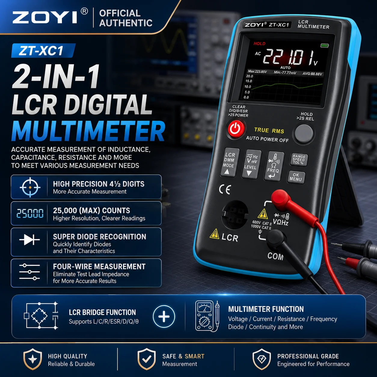 ZOYI XC1 New Generation LCR Digital Bridge Multimeter Precise Voltage Resistance Diode Measurement for Home Electrician Repair