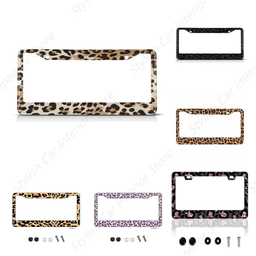 Animal Pattern License Plate Frame Brown Black Beige Leopard Skin Novelty License Plate Frame License Plate Car Tag Holder