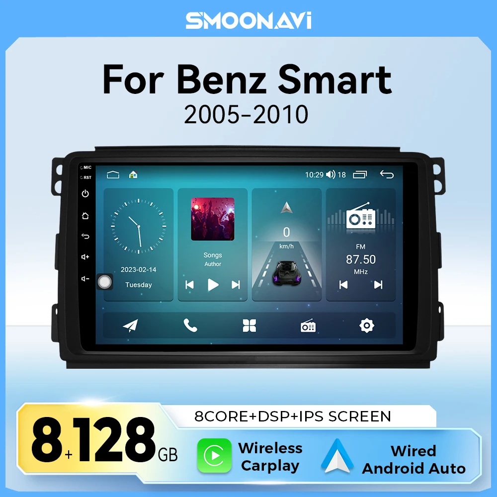 Ai Voice Wireless Carplay Android Auto Autoradio für Smart Fortwo 45 2015-128 Multimedia GB GPS 2din