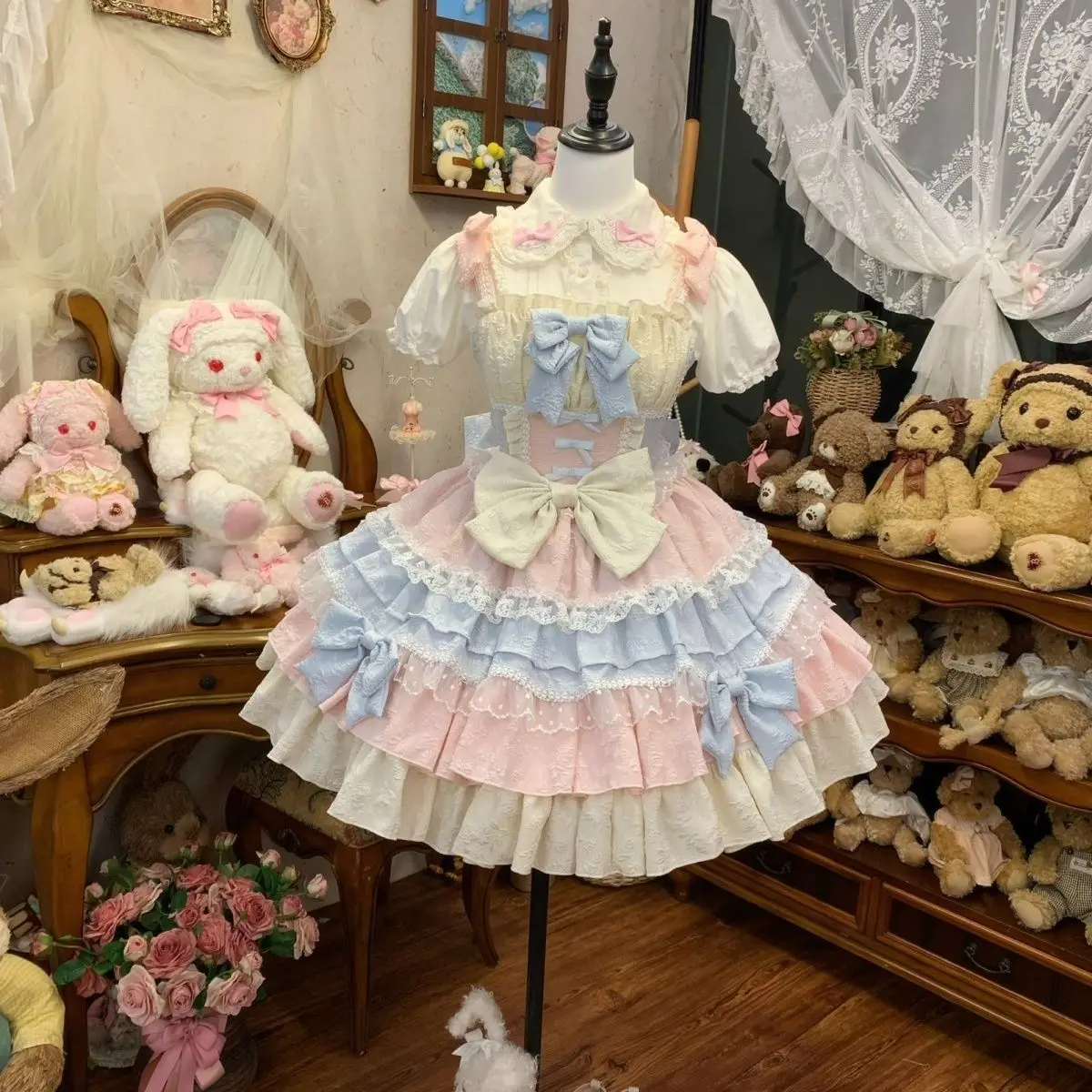 여성용 리본 스트랩 드레스 반바지 세트 로리타 스위트 블라우스 드레스 카와이 Y2K 의상 2026 코스프레 일본 2피스 드레스 세트