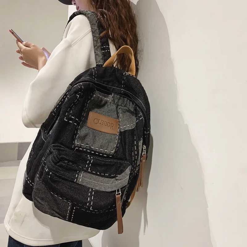 Vintage Denim Women's Backpack Large Capacity School Bag For Girls Fashion Casual Female Travel Backpack