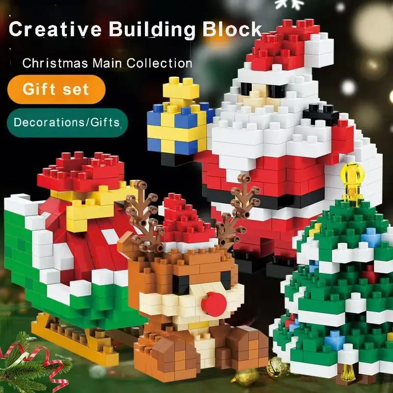 

Christmas Gifts Micro Building Block Series Santa Claus Reindeer Puzzle Assembling Bricks Table Decoration Toys Children Kids