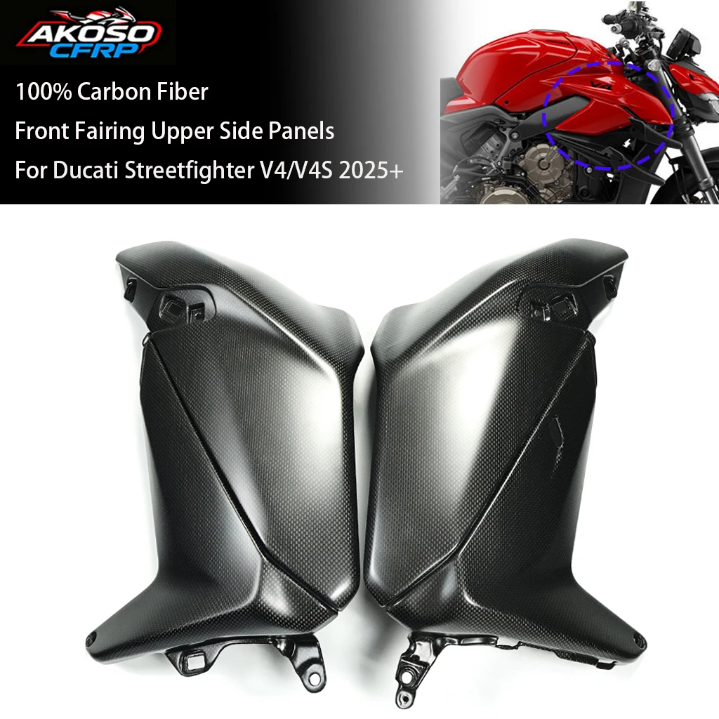 For Ducati Streetfighter V4/V4S 2025 2026+ Motorcycle 100% 3K Dry Carbon Fiber Front Fairing Upper Side Panels Guard Protector