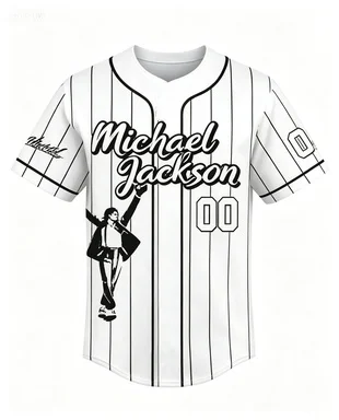 Michael Jackson Europäischer und amerikanischer Retro-Street-Trend, gestreiftes Baseball-Oberteil, bedrucktes Freizeittrikot für Herren