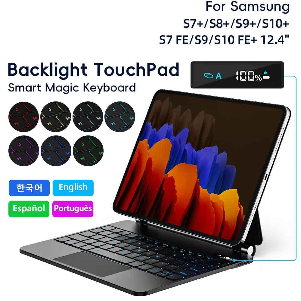 

Magic Keyboard Case for Samsung Galaxy Tab S9+/S8+/ S8 Plus/ S7 FE/ S7+ 12.4 inch Multi-Angle Trackpad Backlit Smart Keyboard