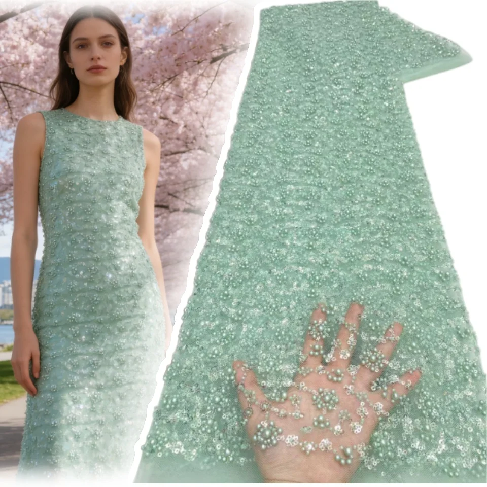 

Purple African Beaded Lace Fabric 2026 Latest French Sequin Lace Fabric Nigerian Mesh 5 Yards Wedding Gown & Evening Dress 1974