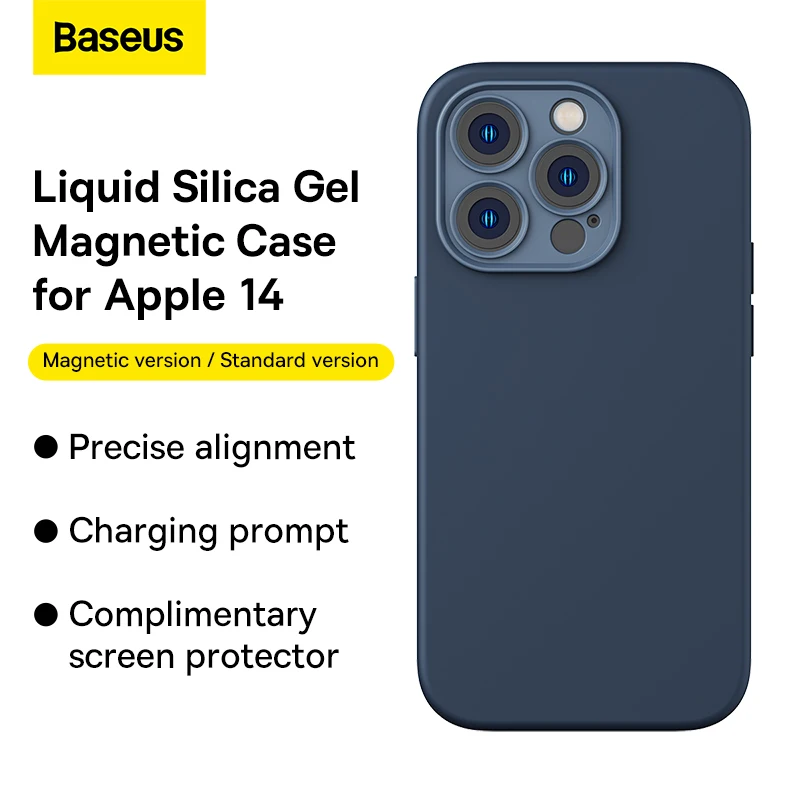 Baseus Liquid Silica Gel Series Magnetic Case for iP 14 Pro Max (Pack of 1 with Full Coverage Tempered Glass Screen Protector