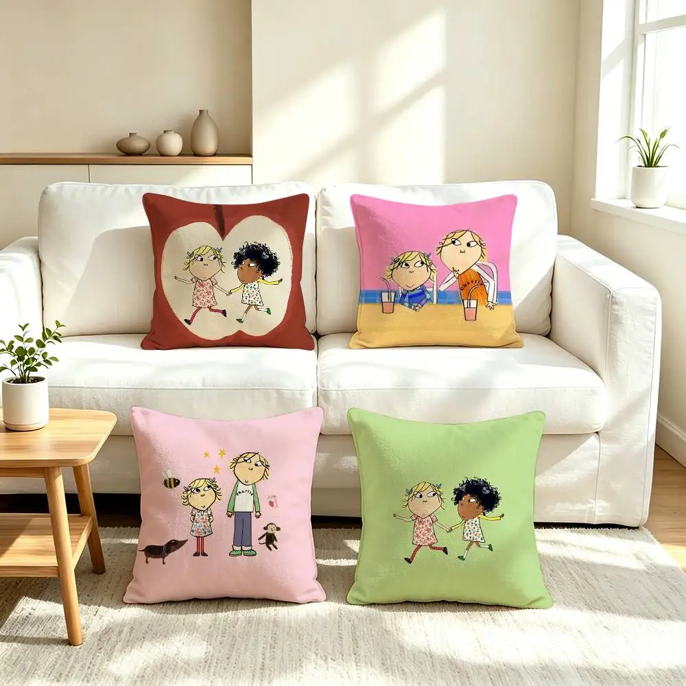 C-Cute Cartoon Charlie and Lola  Square Double-Sided printed Pillow Case Bedroom Bedside Pillow Sofa Cushion Cover