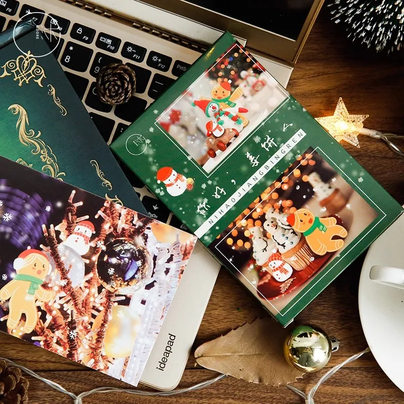 ‌30PCS Christmas Gingerbread Man Postcards Set - DIY Cartoon Greeting Message Cards Xmas and New Year Gift