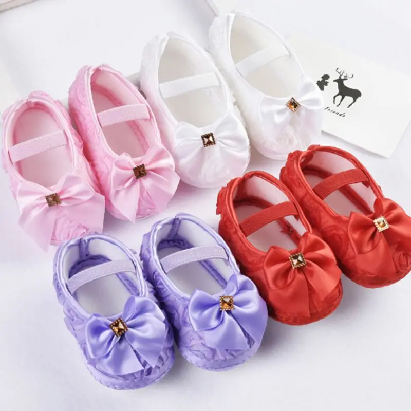 2024 Pasgeboren Baby Schoenen Meisjes Baby Peuter Prinses Strik Schoen Kind Meisje Rose Strik Elastische Band Pasgeboren Wandelschoenen