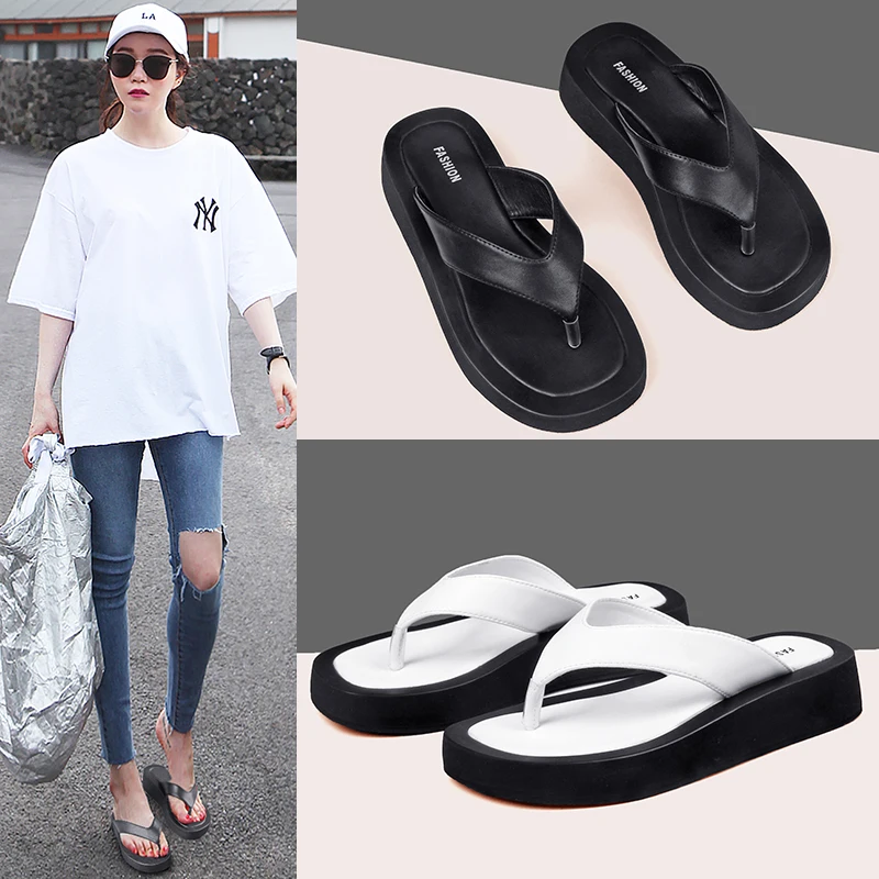 Women Flip-flops Slippers Outdoor Summer New Genuine Leather  Flip-flops Women Big Size 41 42 43 Trend Beach Slides Ladies