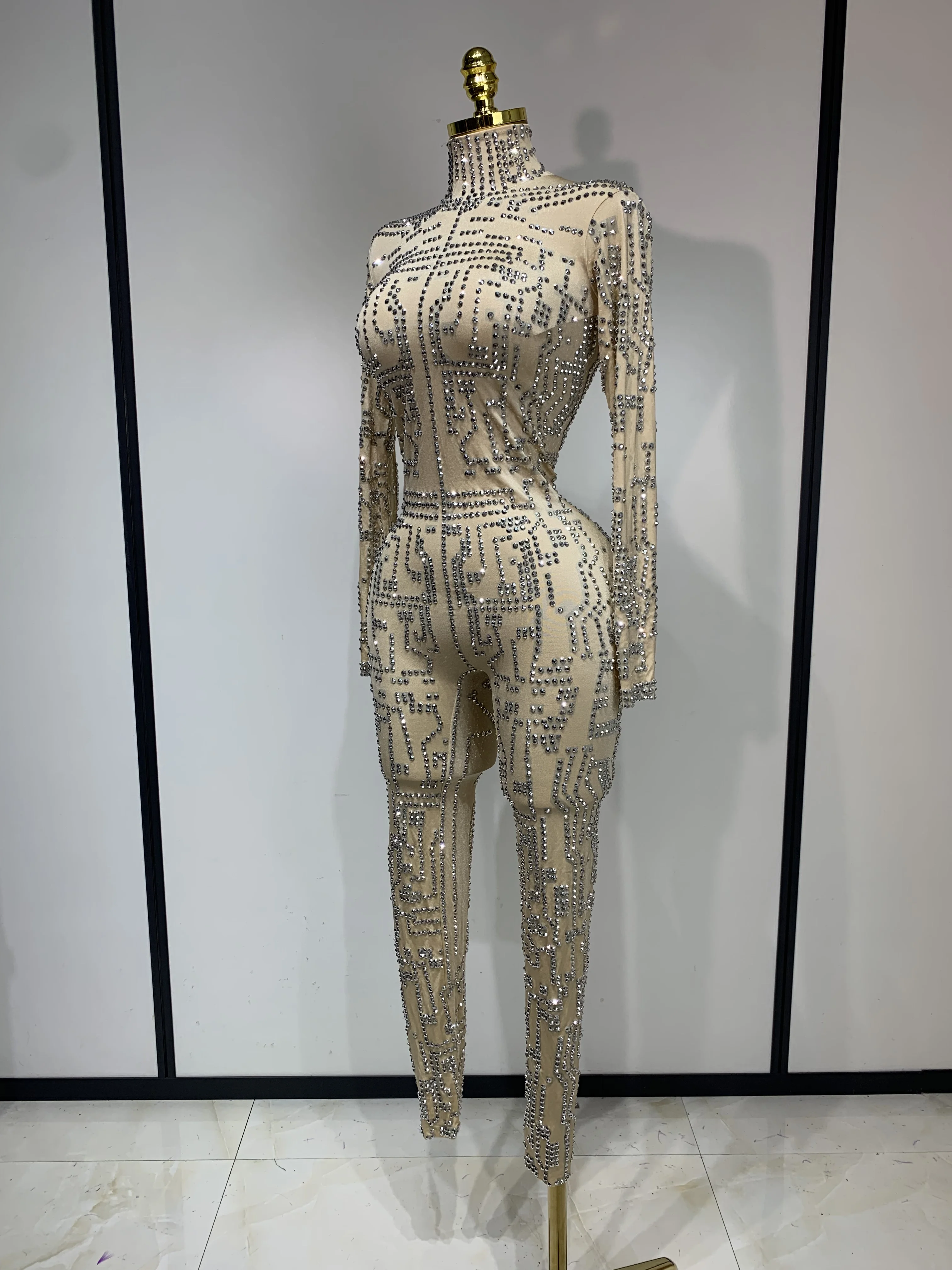 بدلة قفز مرصعة بأحجار الراين اللامعة للنساء بدلة رقص مثيرة قابلة للتمدد لحفلات أعياد الميلاد والنوادي الليلية ملابس المسرح أزياء سحب الملكة