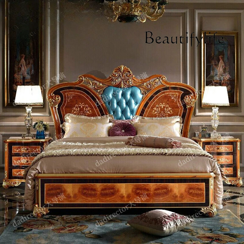 European double solid wood bed veneer parquet 1.8 meters 2 meters wedding bed palace luxury English bed