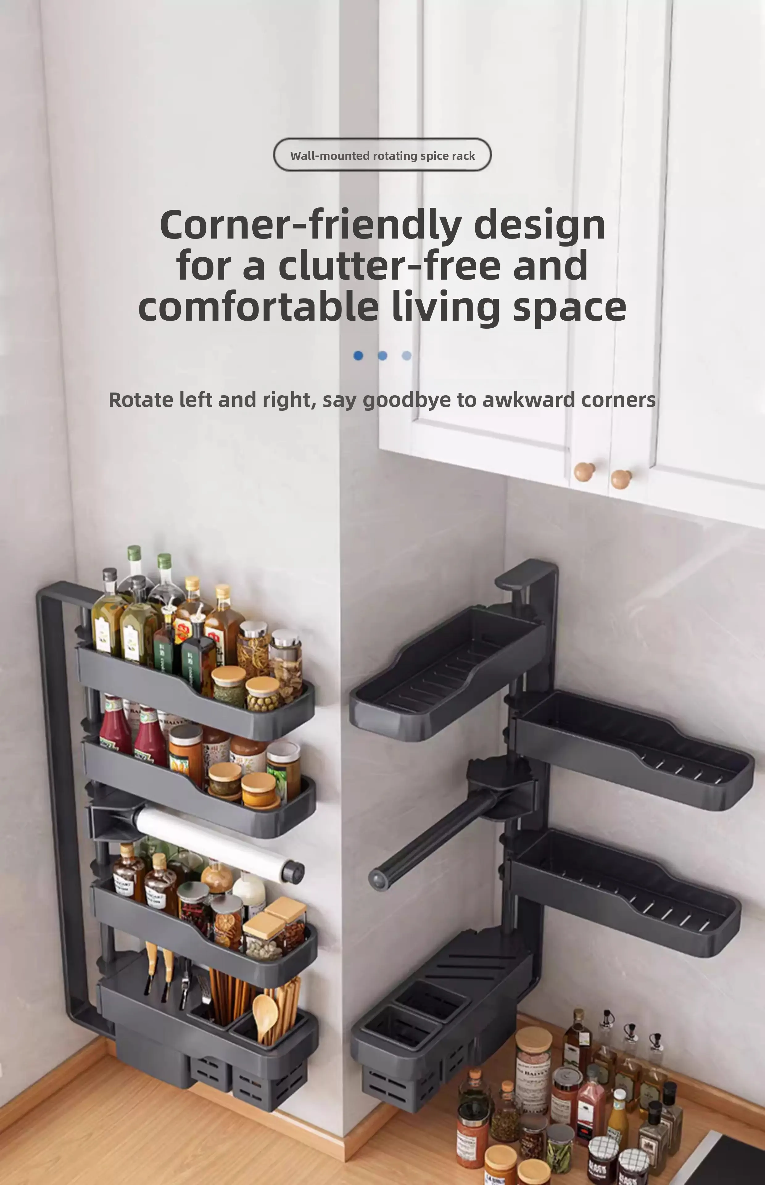 

Preferred kitchen, rotating seasoning rack, seasoning non-punching wall-mounted storage rack