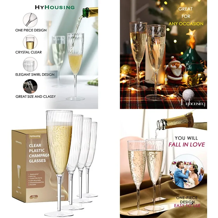 

48 Plastic Champagne Flutes, Clear Disposable Plastic Champagne Glasses Reusable Wine Cocktail Cups for Home Daily Life Party W