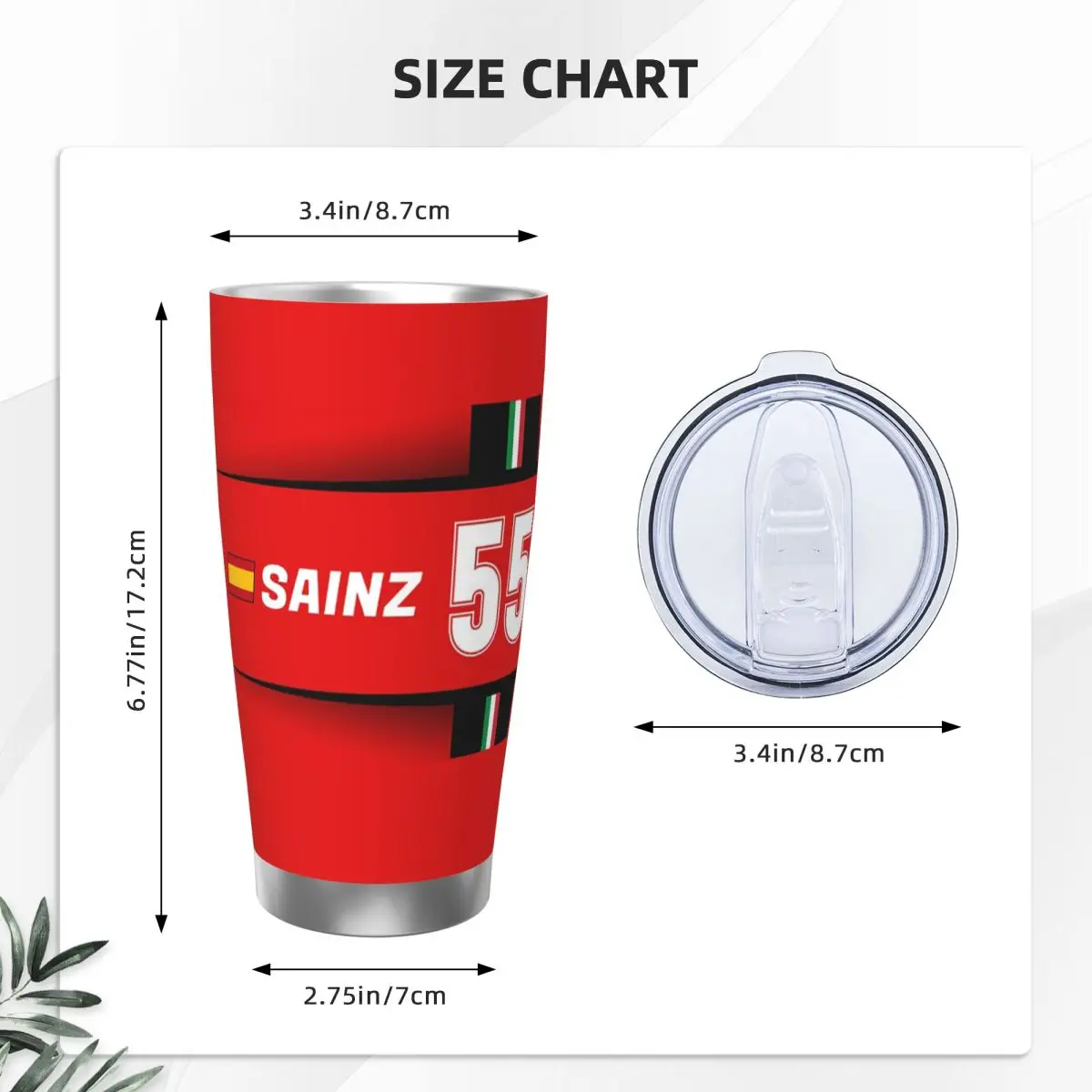 F1 2021 - #55 Sainz Stainless Steel Tumbler Vacuum Insulated Mugs Thermal Cold Cup Straws With Lid 20oz
