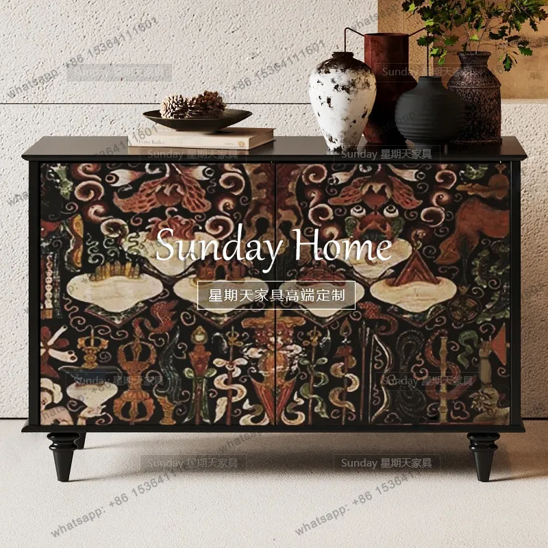 Factory Direct French Painted Locker Living Room Roman Pillar Dining Side Cabinet Ancient Style