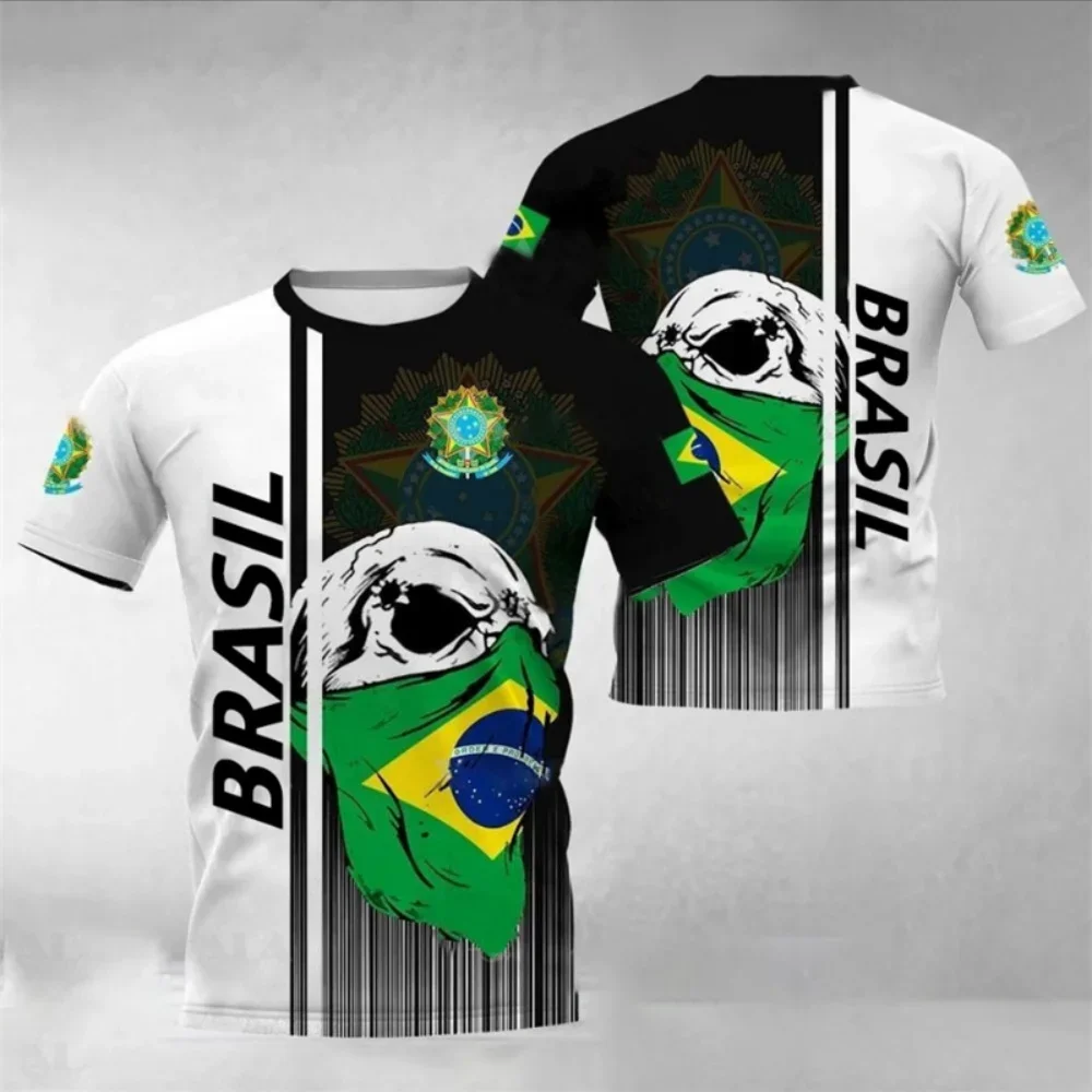 

3D Printed Brazilian Flag Men's T-shirts and Oversized Jersey Camouflage Veterans' Short-sleeved Tactical Sports T-shirts