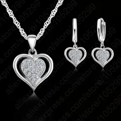 European Brand 925 Sterling Silver Wedding Jewelry Cubic Zircon Heart Shape Pendant Necklaces& Earrings Jewelry Sets