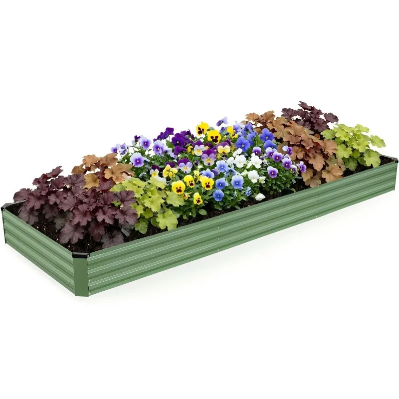 

Galvanized steel plate planting box 12x4x1FT large flower pot, thickened and rust-proof.