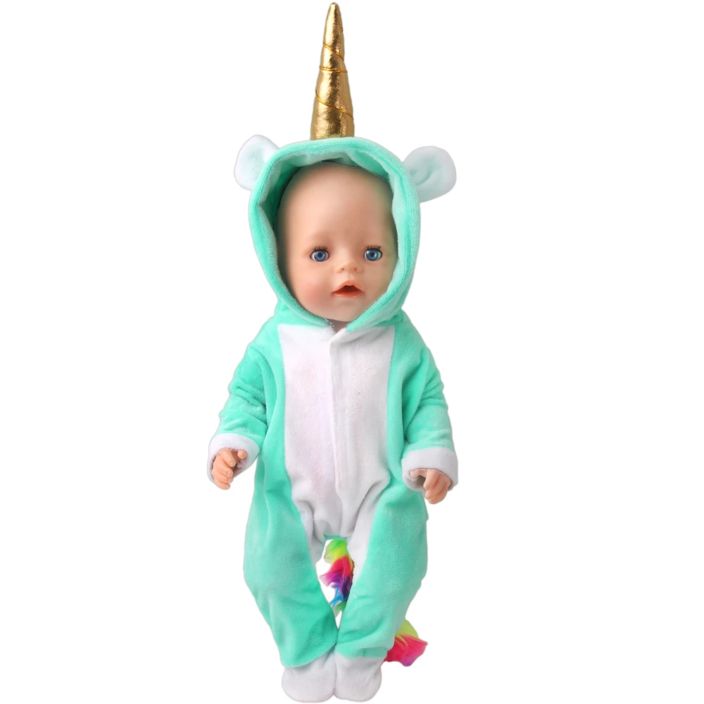 43-45 cm babypop schattige eenhoorn onesie kledingset voor Amerikaans ons en generatie 18 inch meisjespoppen pak cadeau