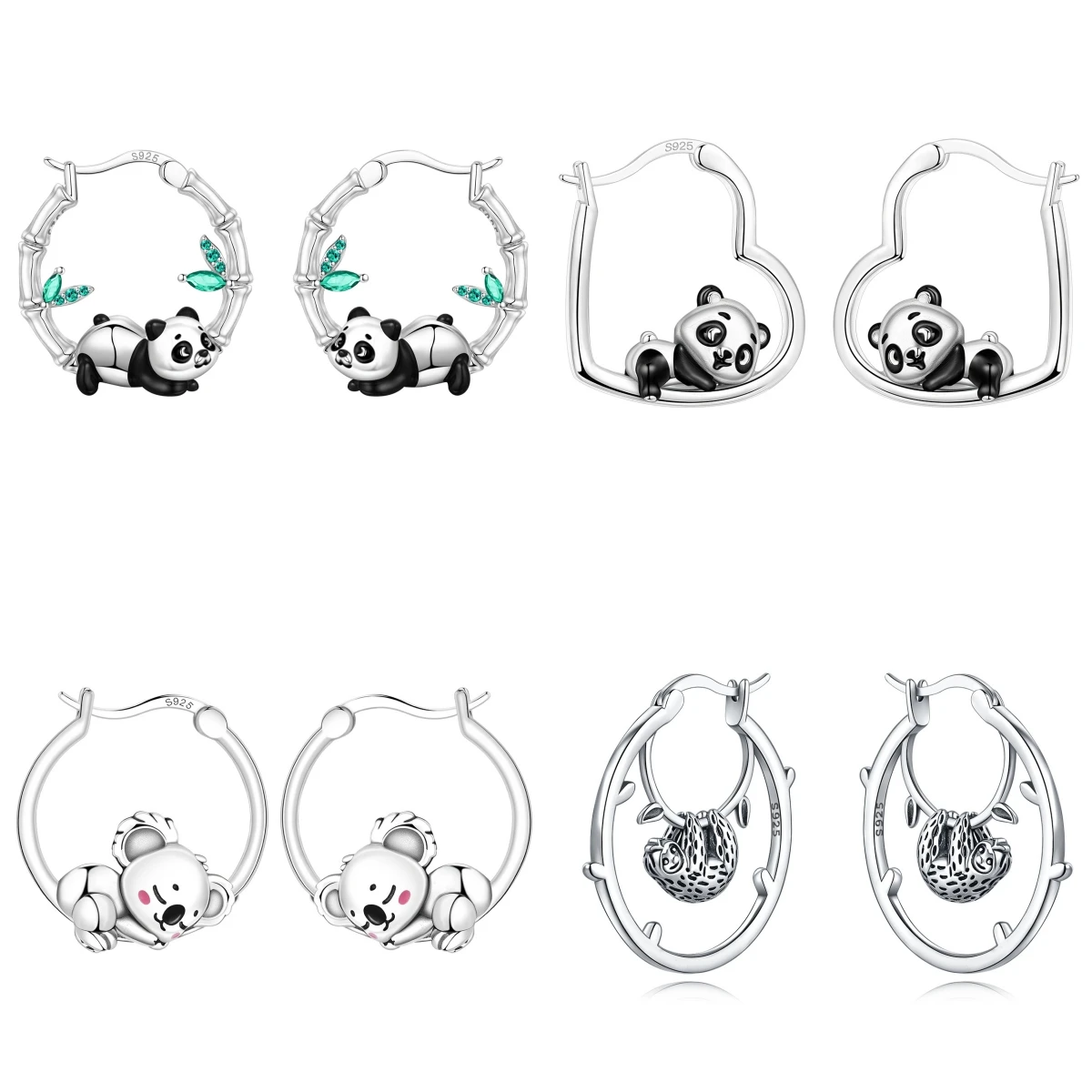 Brincos de Animais Panda e Coala em Prata Esterlina 925 Original CYCUFF para Mulheres, Brincos de Argola, Joias de Aniversário, Presentes Modernos